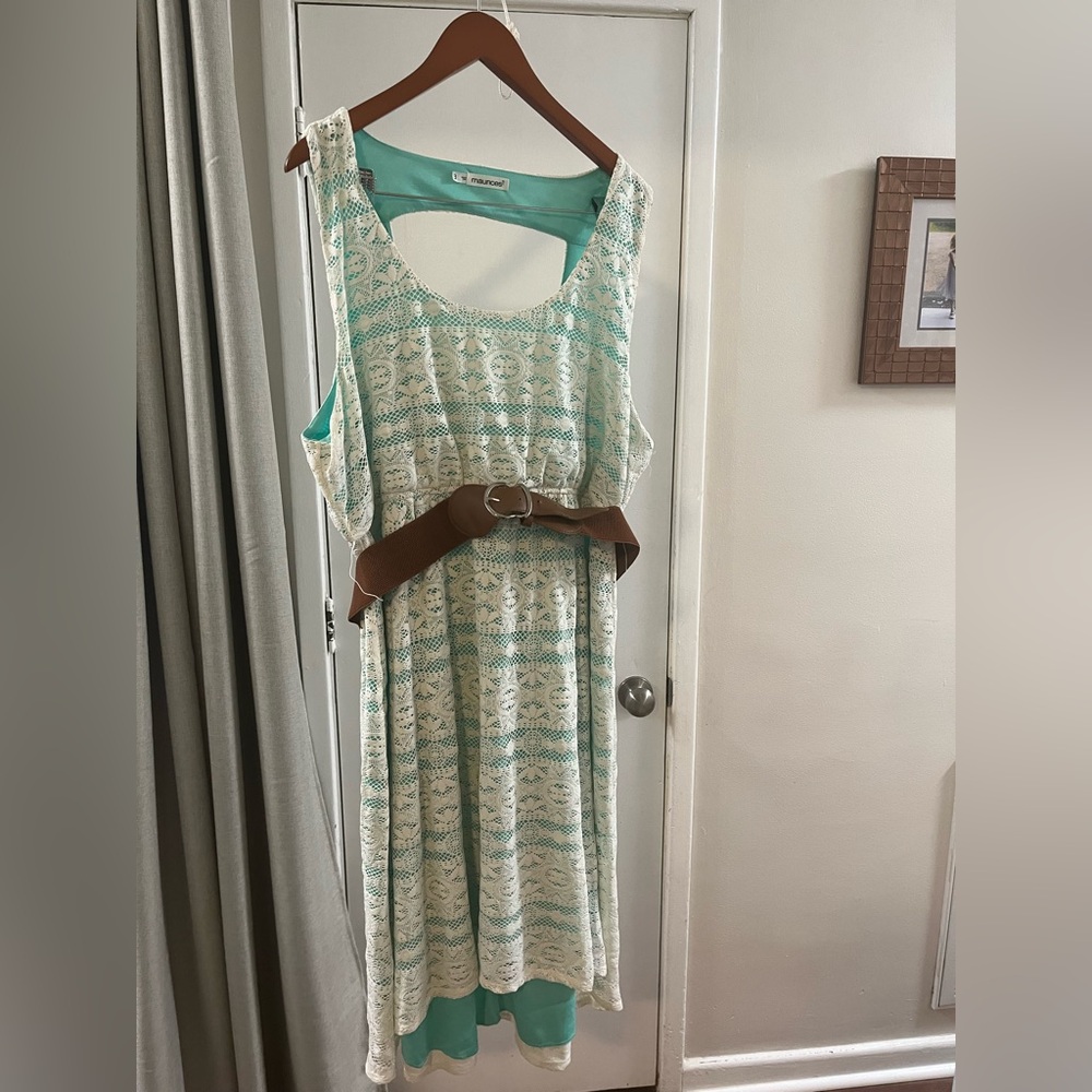Maurices Lace Mint and Cream Midi Dress with Scoop Neck